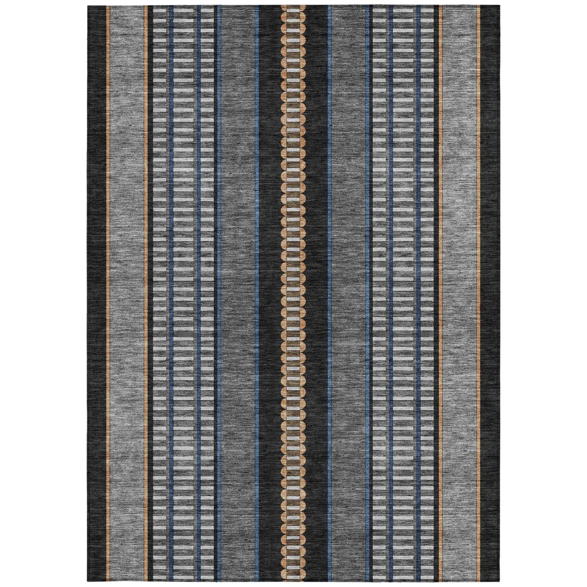 5' X 8' Black And Copper Striped Washable Indoor Outdoor Area Rug Homeroots Outdoor