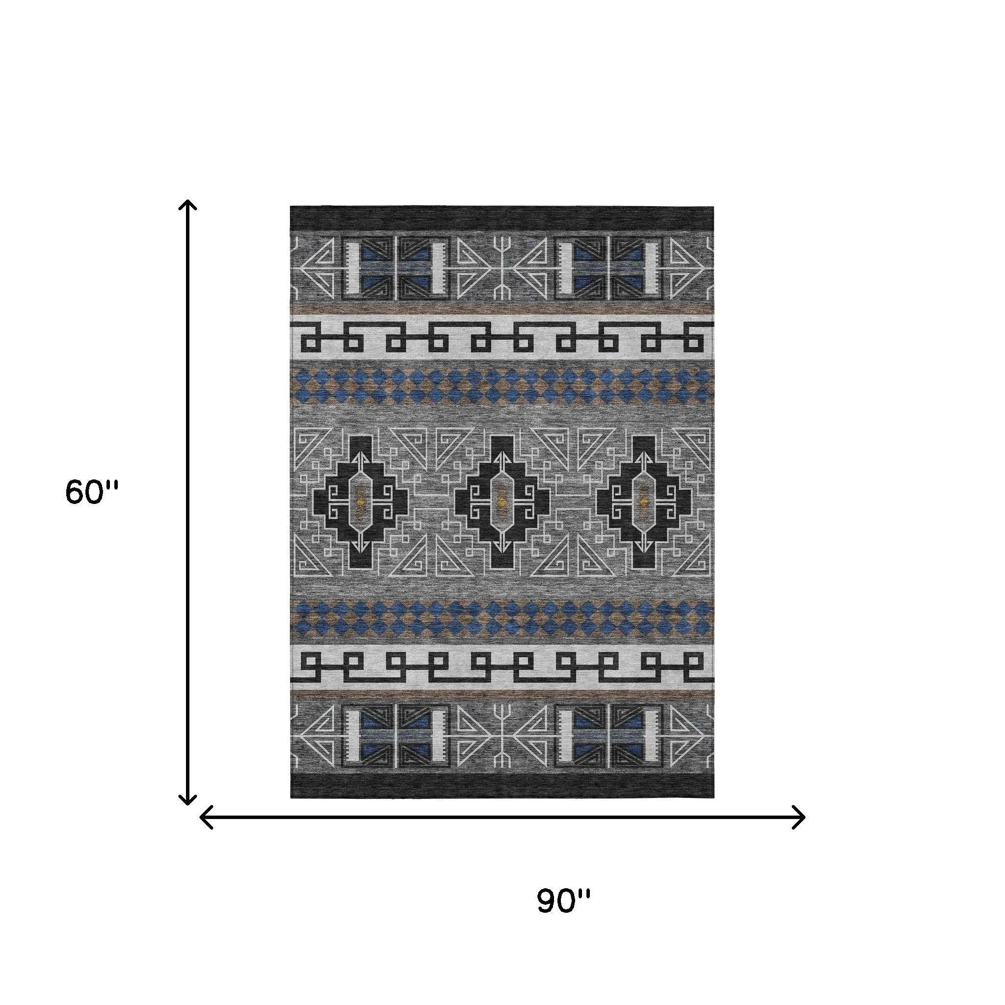 5' X 8' Black And Copper Tribal Washable Indoor Outdoor Area Rug Homeroots Outdoor