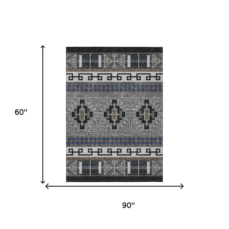 5' X 8' Black And Copper Tribal Washable Indoor Outdoor Area Rug Homeroots Outdoor