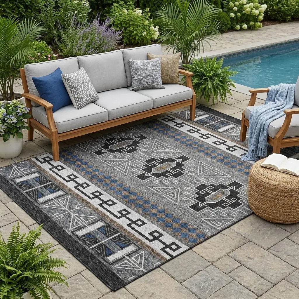 5' X 8' Black And Copper Tribal Washable Indoor Outdoor Area Rug Homeroots Outdoor