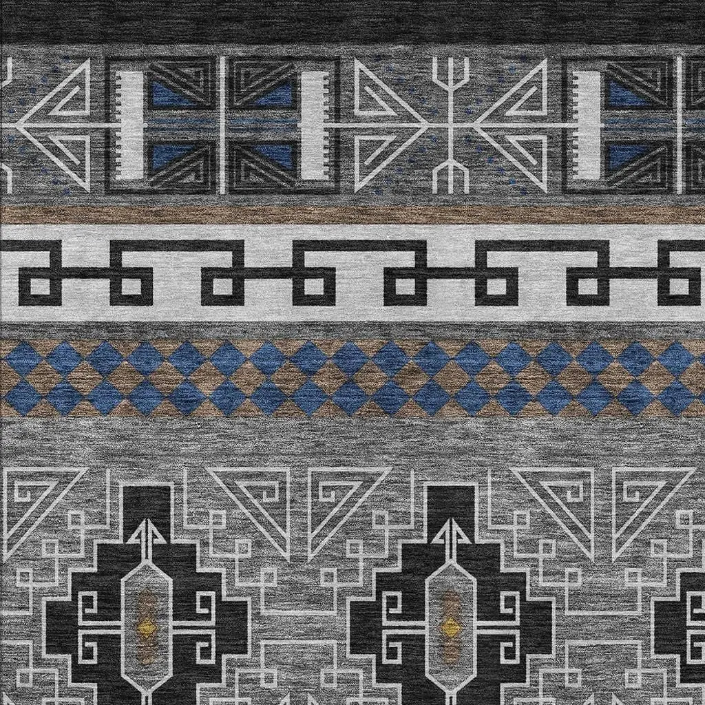 5' X 8' Black And Copper Tribal Washable Indoor Outdoor Area Rug Homeroots Outdoor