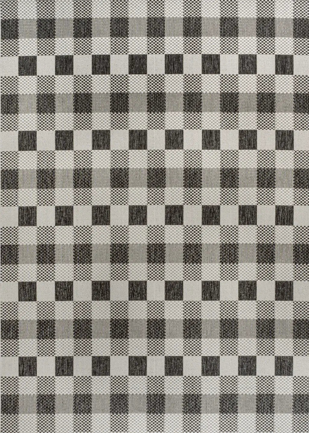 5' X 8' Black And Cream Geometric Indoor Outdoor Area Rug - GreatEagleInc