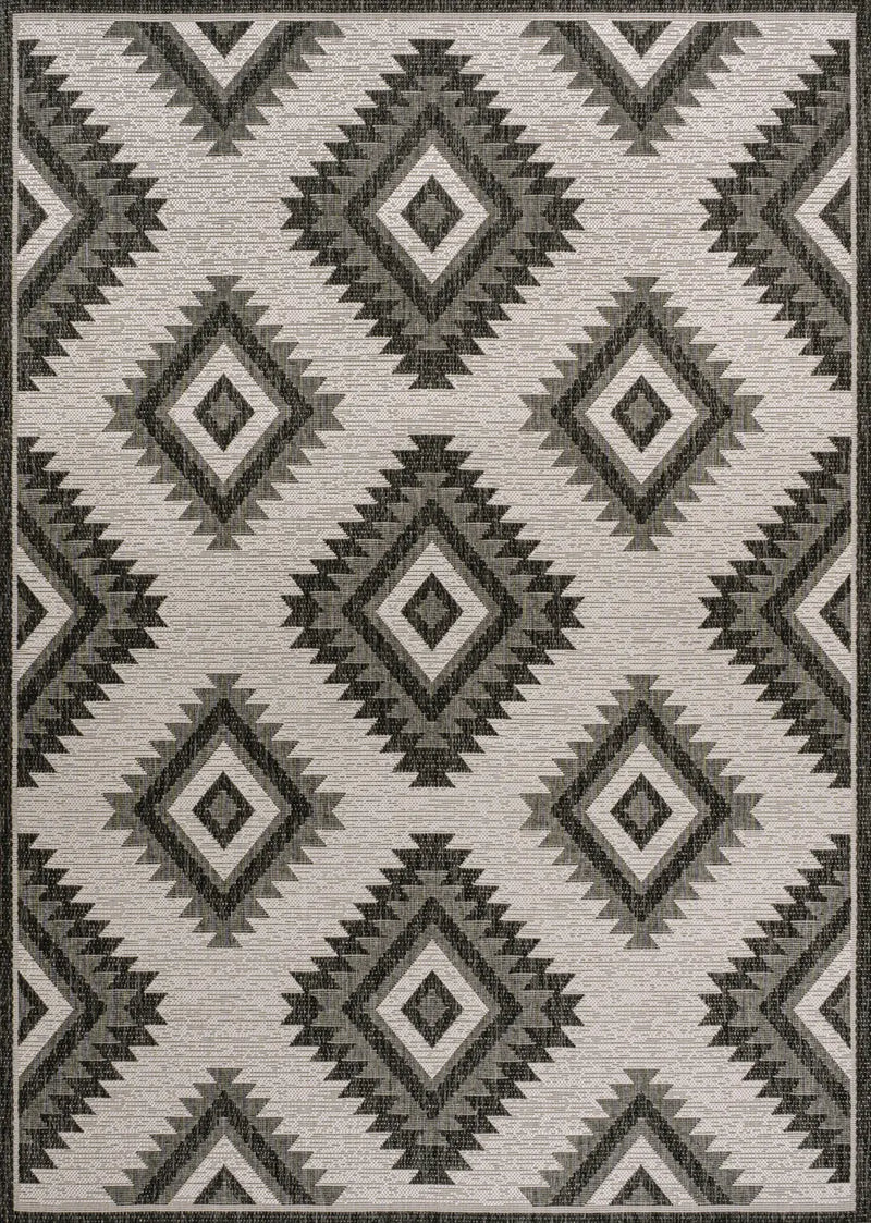 5' X 8' Black And Cream Moroccan Indoor Outdoor Area Rug - GreatEagleInc