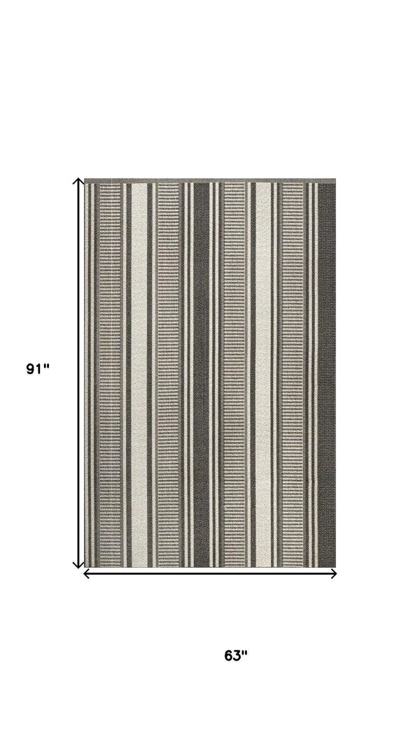 5' X 8' Black And Cream Striped Indoor Outdoor Area Rug Homeroots Outdoor