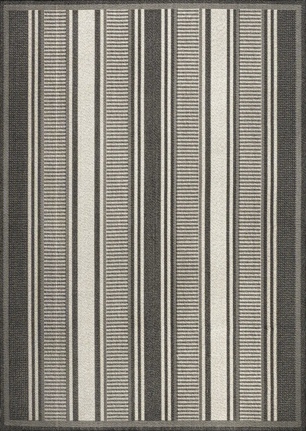 5' X 8' Black And Cream Striped Indoor Outdoor Area Rug Homeroots Outdoor