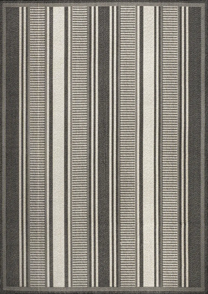 5' X 8' Black And Cream Striped Indoor Outdoor Area Rug Homeroots Outdoor