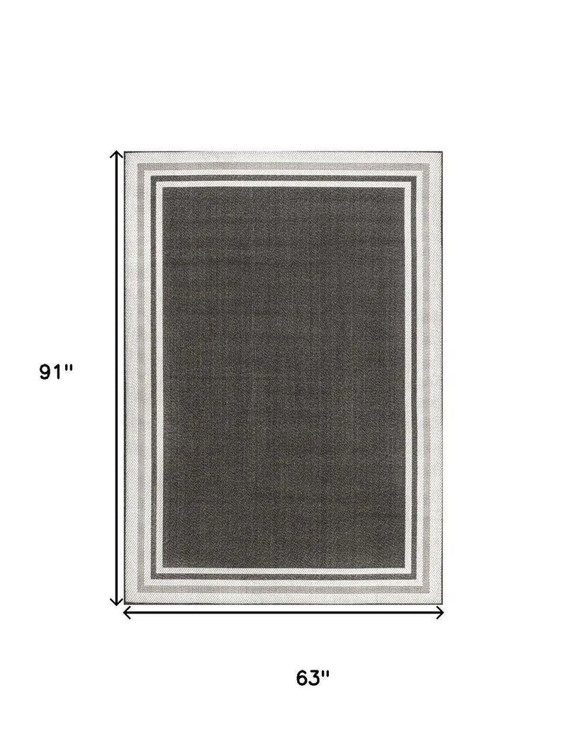 5' X 8' Black And Cream Striped Indoor Outdoor Area Rug Homeroots Outdoor