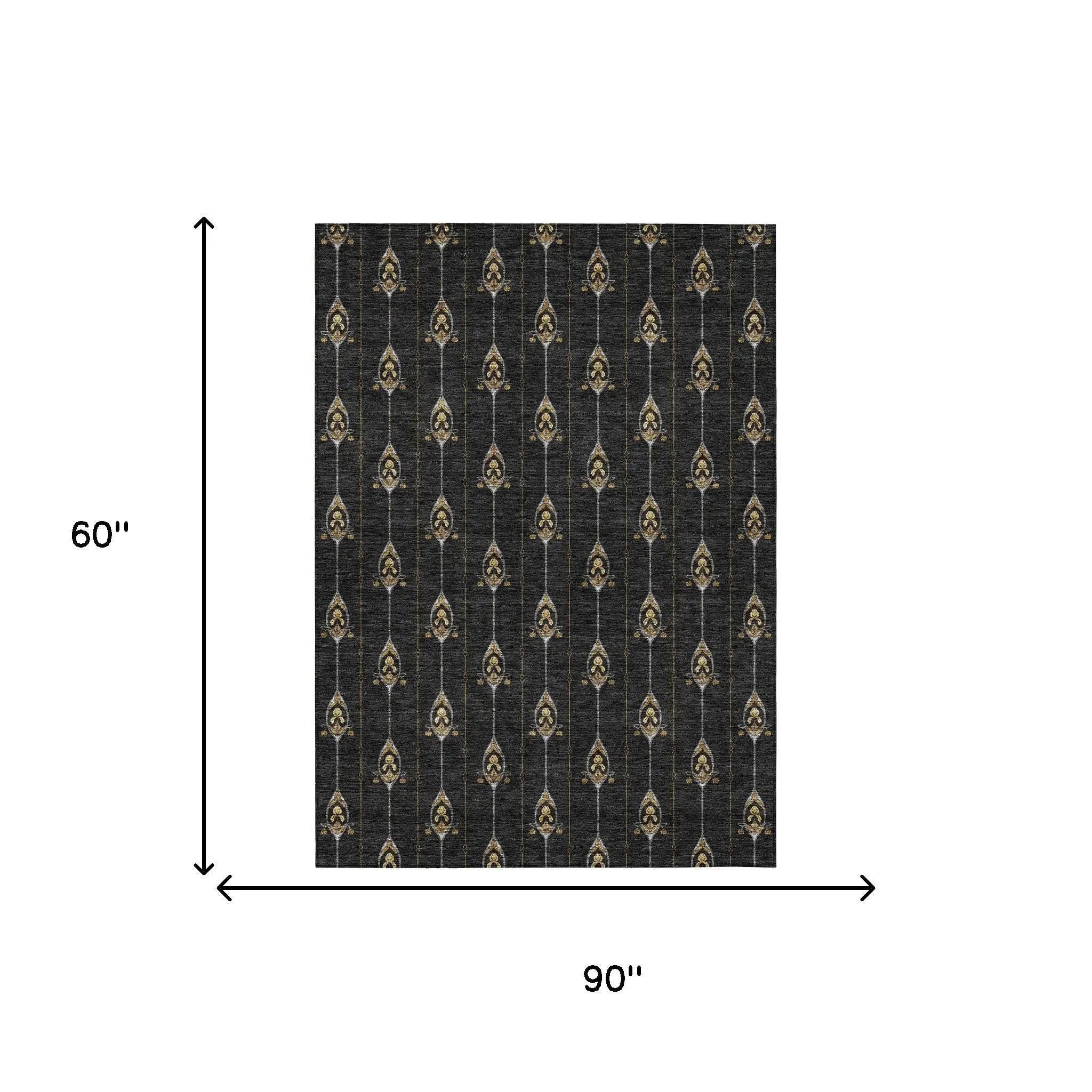 5' X 8' Black And Denim Blue Geometric Washable Indoor Outdoor Area Rug Homeroots Outdoor