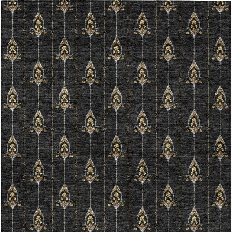 5' X 8' Black And Denim Blue Geometric Washable Indoor Outdoor Area Rug Homeroots Outdoor