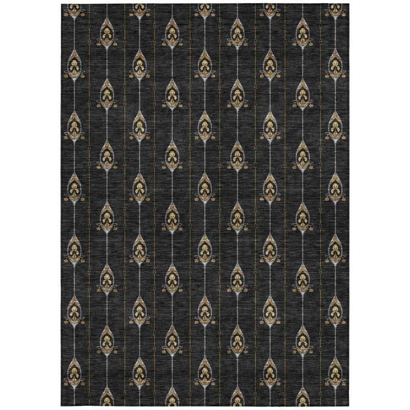 5' X 8' Black And Denim Blue Geometric Washable Indoor Outdoor Area Rug Homeroots Outdoor