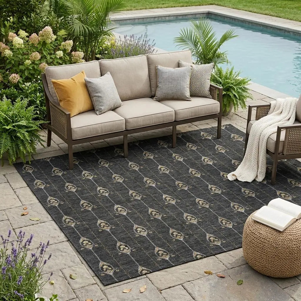 5' X 8' Black And Denim Blue Geometric Washable Indoor Outdoor Area Rug Homeroots Outdoor