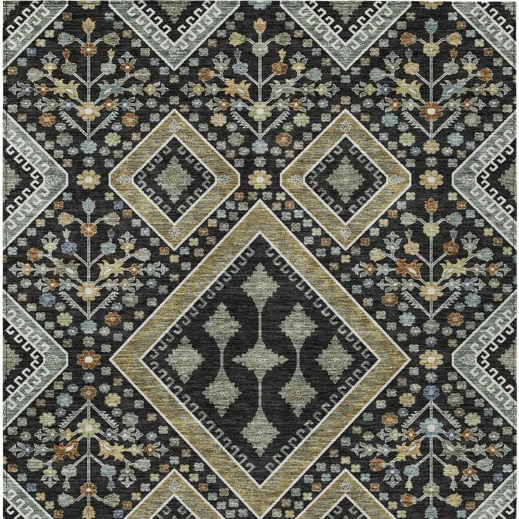5' X 8' Black And Fern Green Medallion Washable Indoor Outdoor Area Rug Homeroots Outdoor