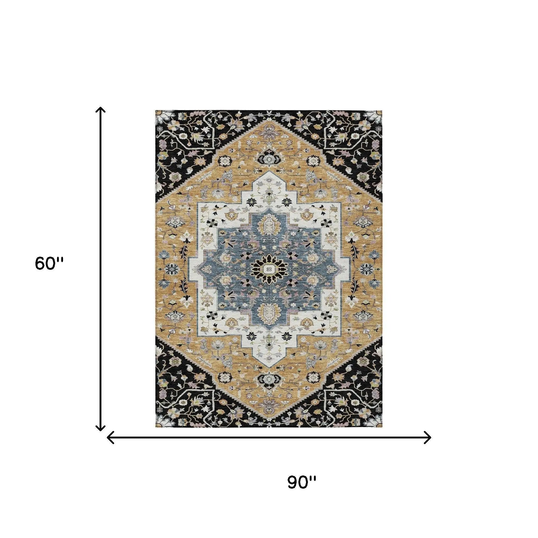 5' X 8' Black And Gold Floral Medallion Washable Indoor Outdoor Area Rug Homeroots Outdoor