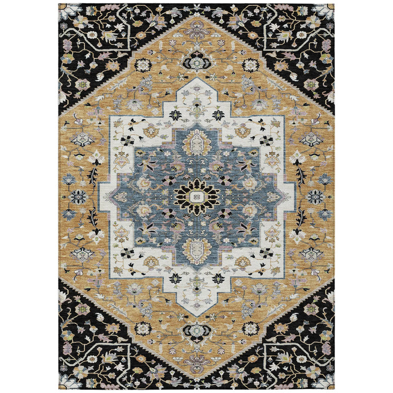 5' X 8' Black And Gold Floral Medallion Washable Indoor Outdoor Area Rug Homeroots Outdoor