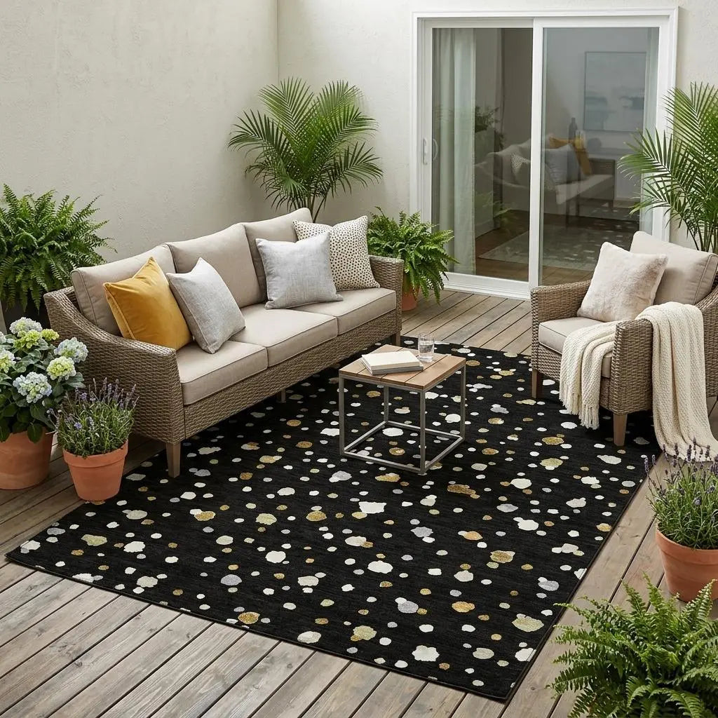 5' X 8' Black And Gold Geometric Washable Indoor Outdoor Area Rug Homeroots Outdoor
