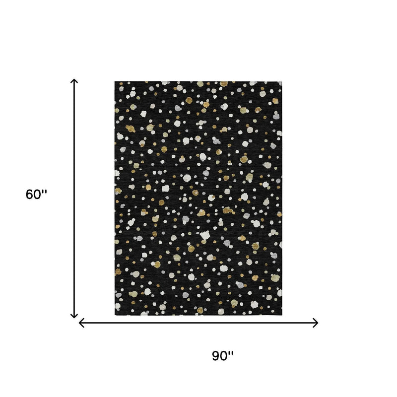 5' X 8' Black And Gold Geometric Washable Indoor Outdoor Area Rug Homeroots Outdoor