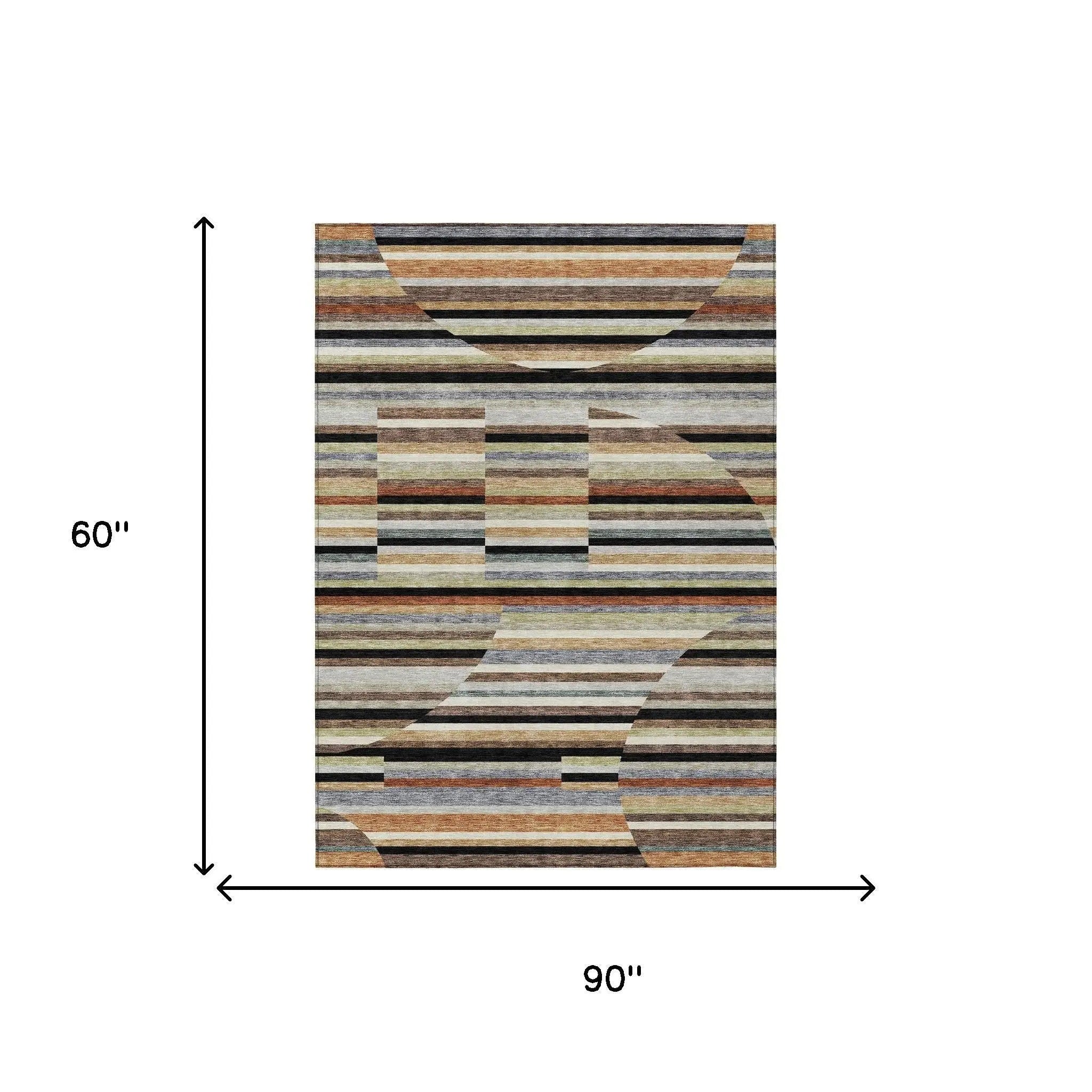 5' X 8' Black And Gold Striped Washable Indoor Outdoor Area Rug Homeroots Outdoor