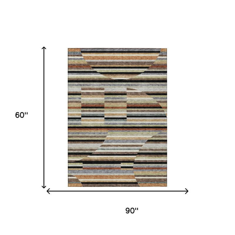 5' X 8' Black And Gold Striped Washable Indoor Outdoor Area Rug Homeroots Outdoor