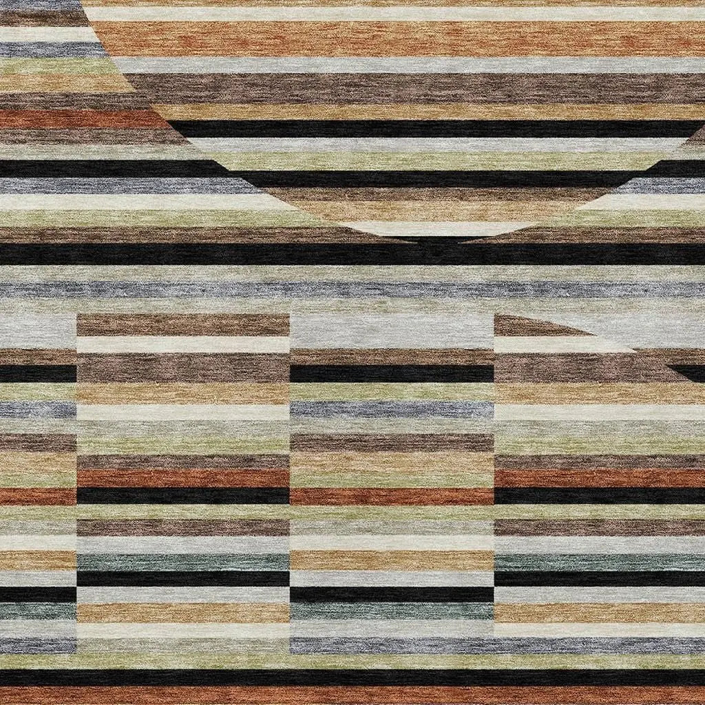 5' X 8' Black And Gold Striped Washable Indoor Outdoor Area Rug Homeroots Outdoor