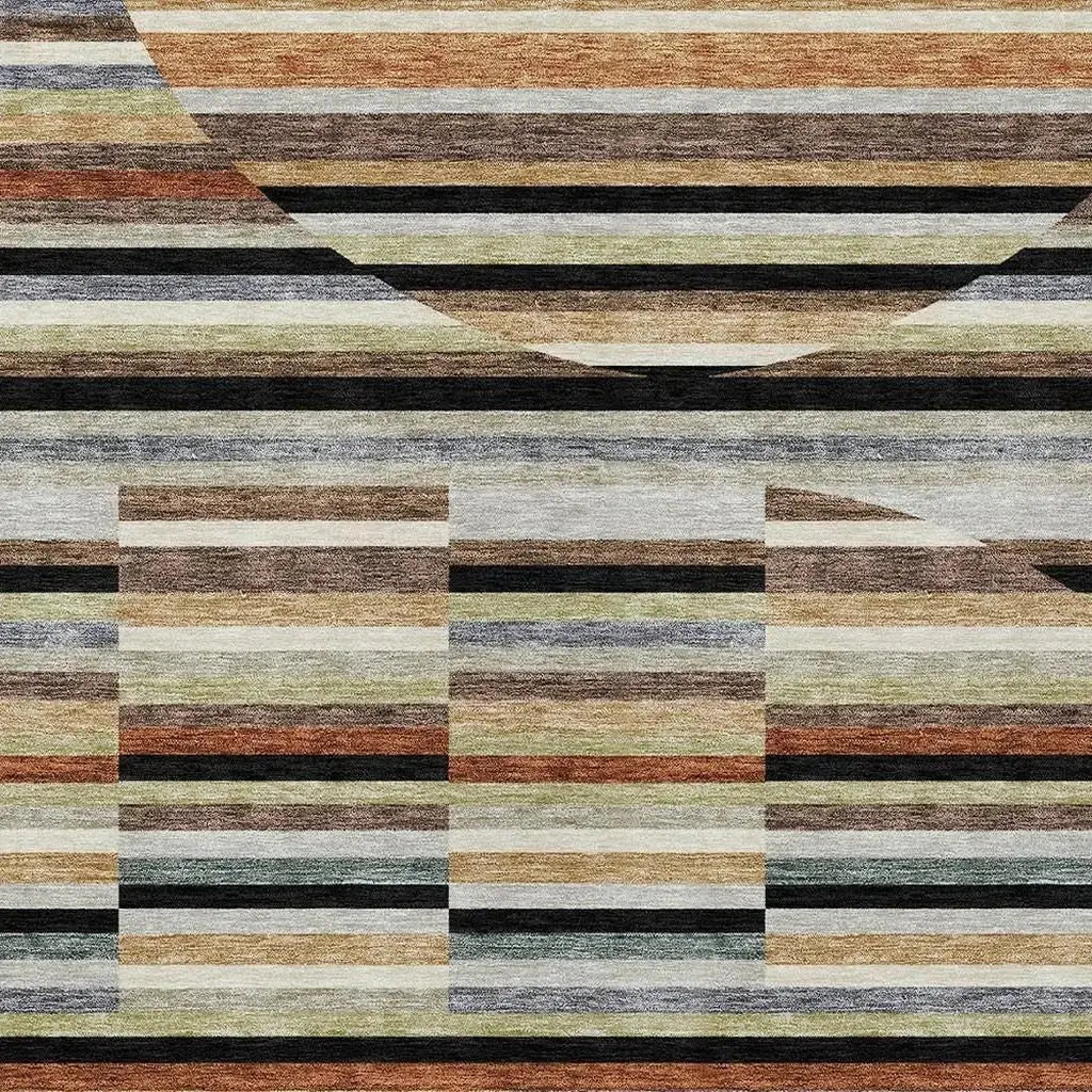 5' X 8' Black And Gold Striped Washable Indoor Outdoor Area Rug Homeroots Outdoor