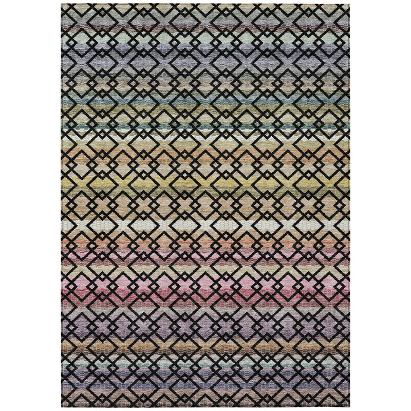 5' X 8' Black And Gold Striped Washable Indoor Outdoor Area Rug Homeroots Outdoor
