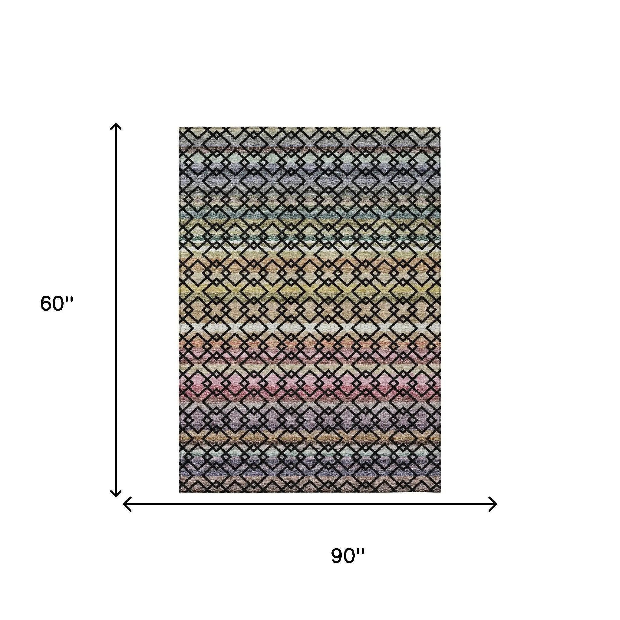 5' X 8' Black And Gold Striped Washable Indoor Outdoor Area Rug Homeroots Outdoor