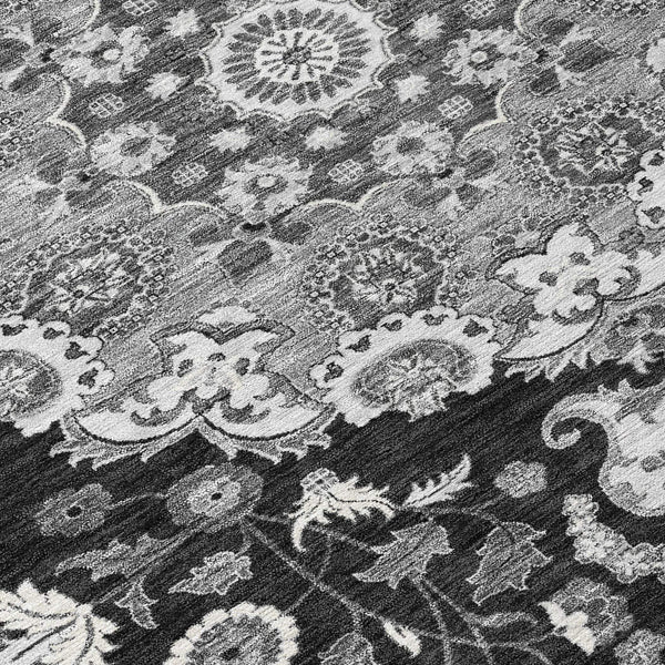 5' X 8' Black And Granite Gray Damask Washable Indoor Outdoor Area Rug Homeroots Outdoor