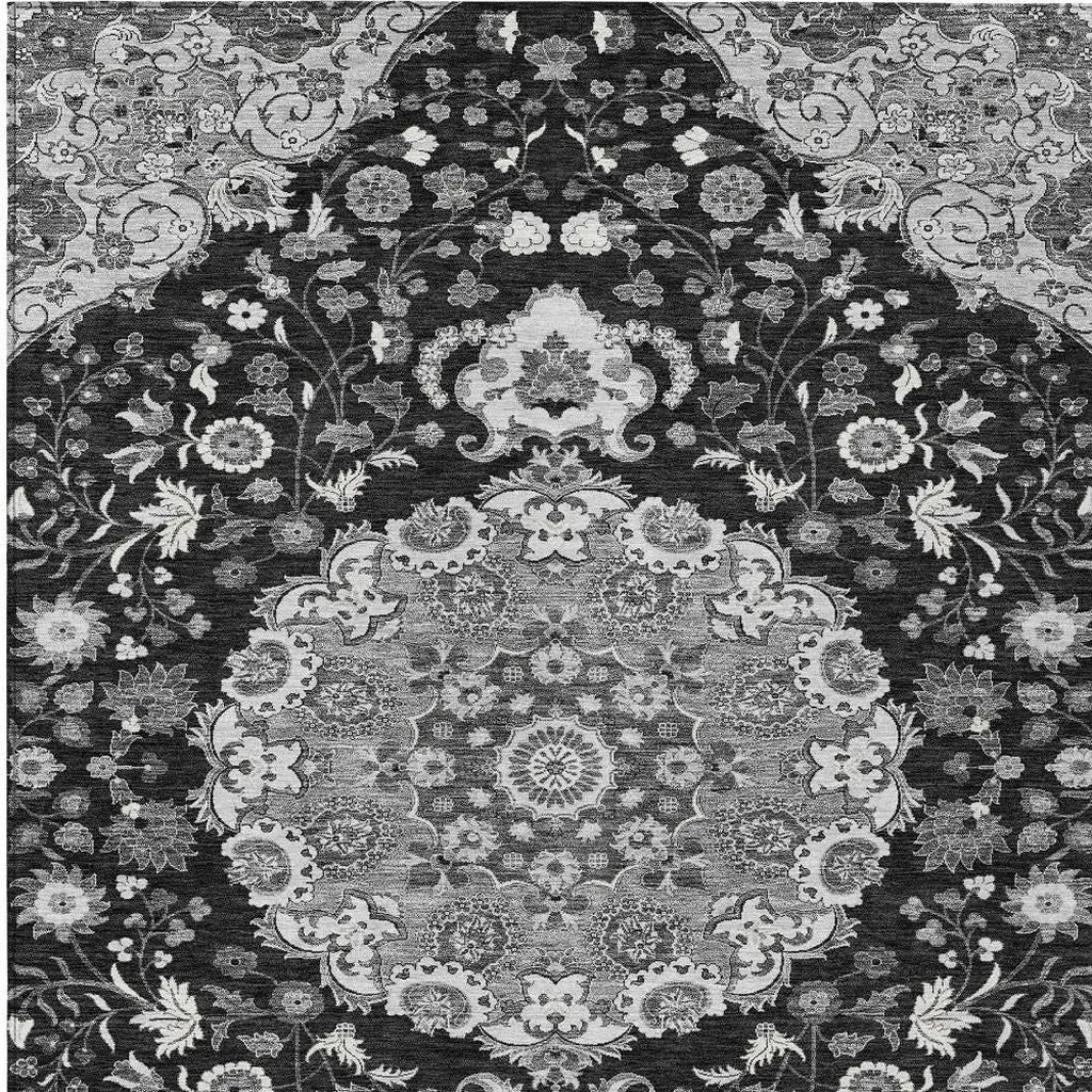 5' X 8' Black And Granite Gray Damask Washable Indoor Outdoor Area Rug Homeroots Outdoor