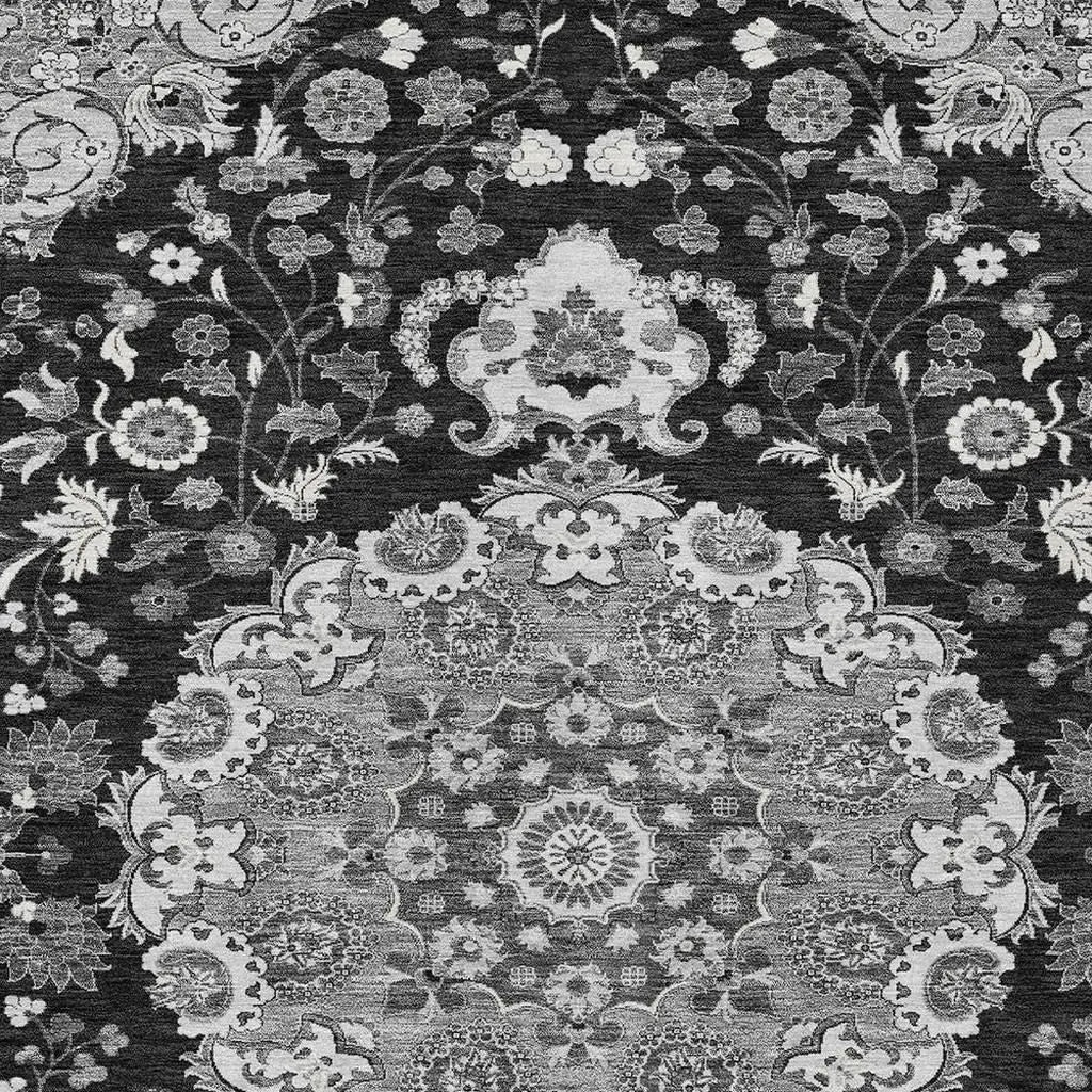 5' X 8' Black And Granite Gray Damask Washable Indoor Outdoor Area Rug Homeroots Outdoor