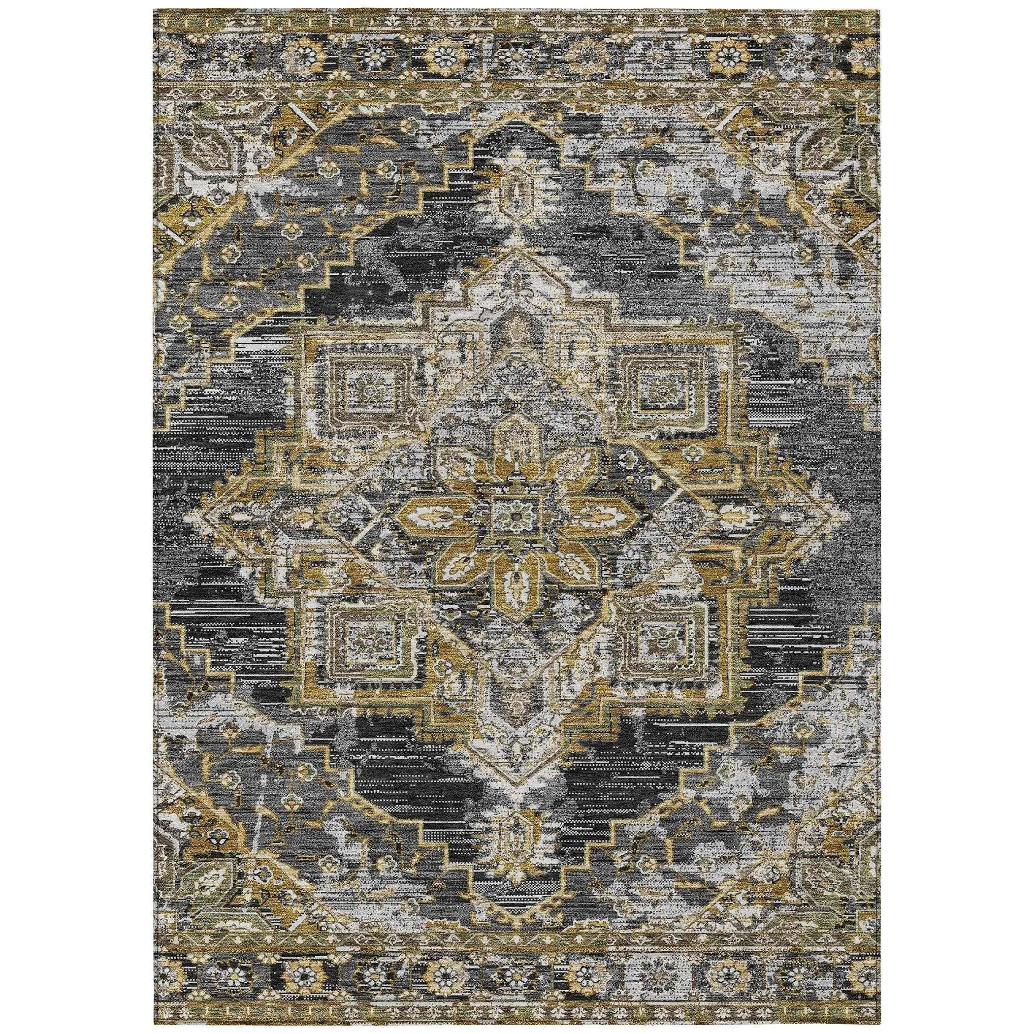 5' X 8' Black And Granite Gray Oriental Washable Indoor Outdoor Area Rug Homeroots Outdoor