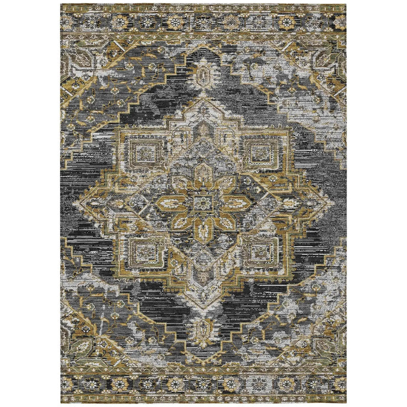5' X 8' Black And Granite Gray Oriental Washable Indoor Outdoor Area Rug Homeroots Outdoor