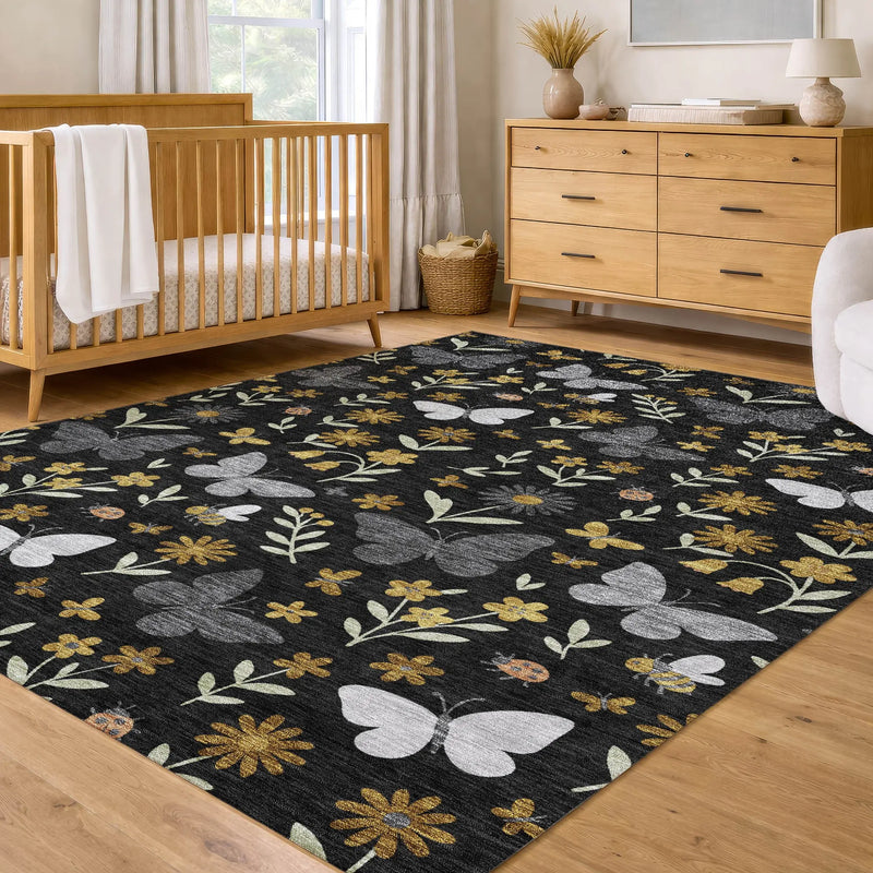 5' X 8' Black And Graphite Abstract Washable Indoor Outdoor Area Rug Homeroots Outdoor