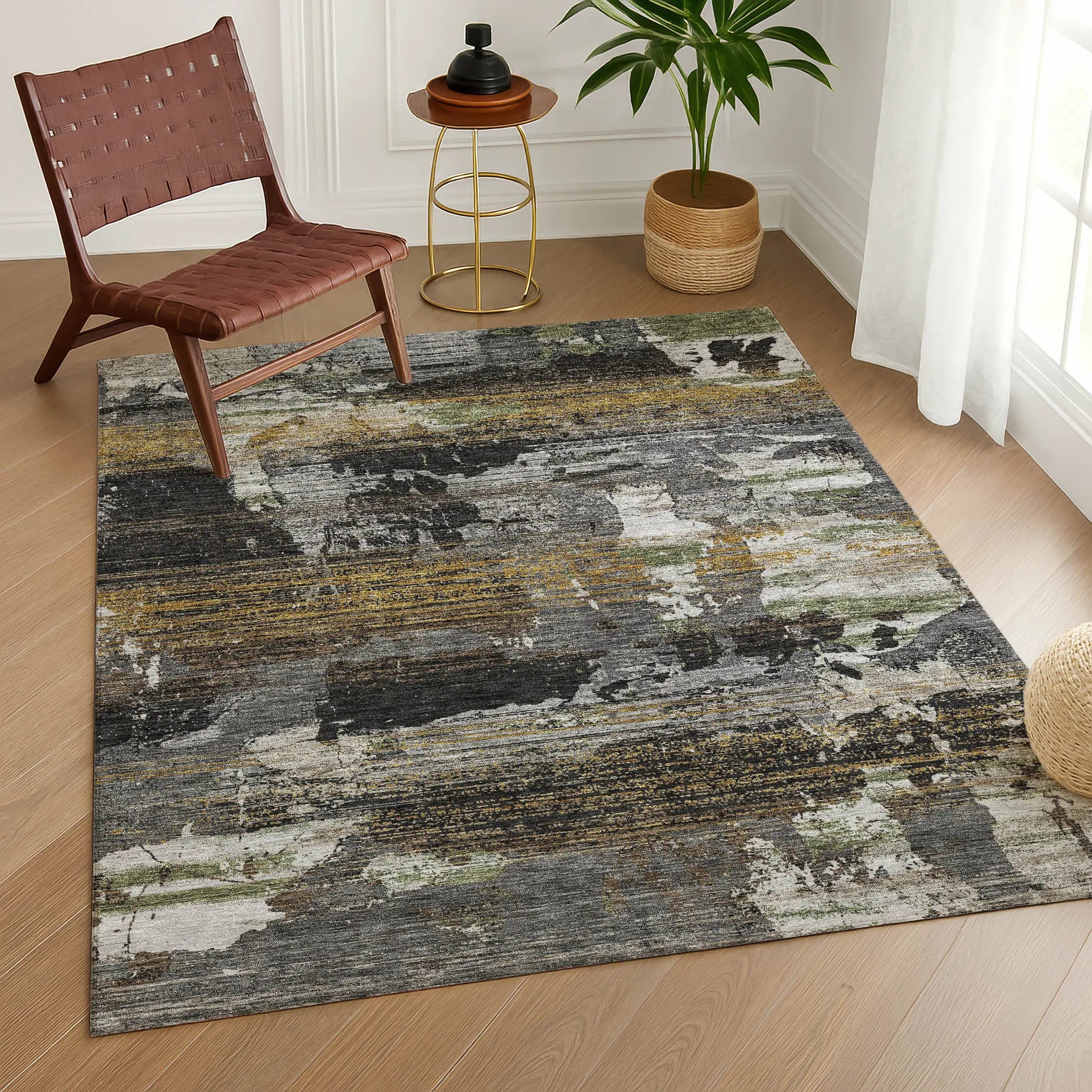 5' X 8' Black And Graphite Abstract Washable Indoor Outdoor Area Rug Homeroots Outdoor