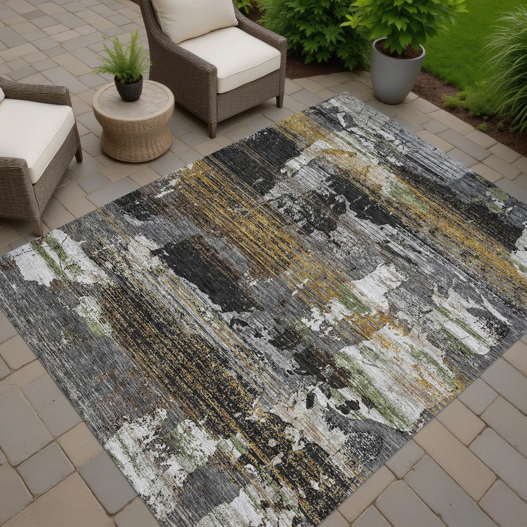 5' X 8' Black And Graphite Abstract Washable Indoor Outdoor Area Rug Homeroots Outdoor