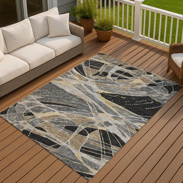 5' X 8' Black And Graphite Abstract Washable Indoor Outdoor Area Rug Homeroots Outdoor