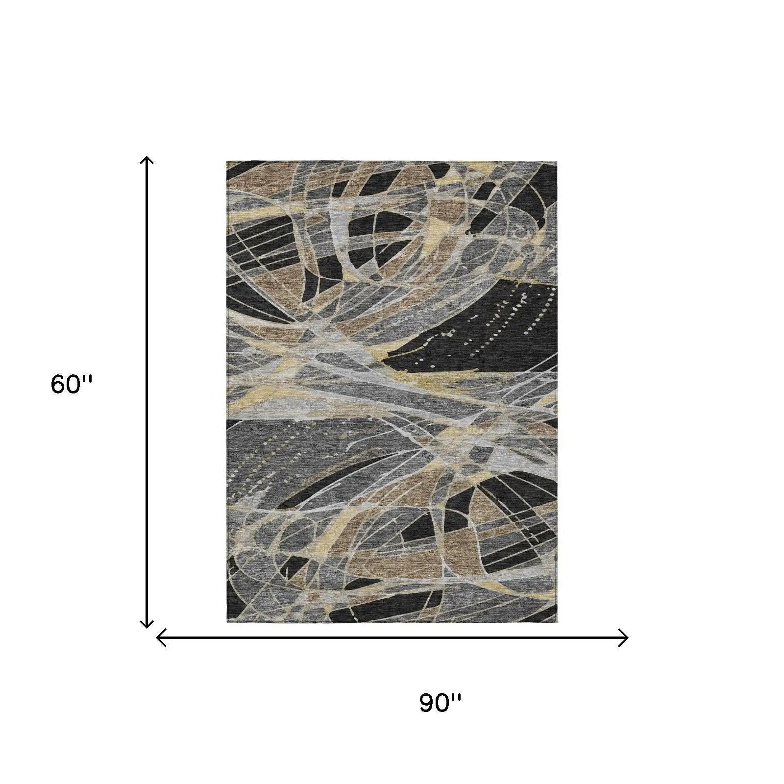 5' X 8' Black And Graphite Abstract Washable Indoor Outdoor Area Rug Homeroots Outdoor