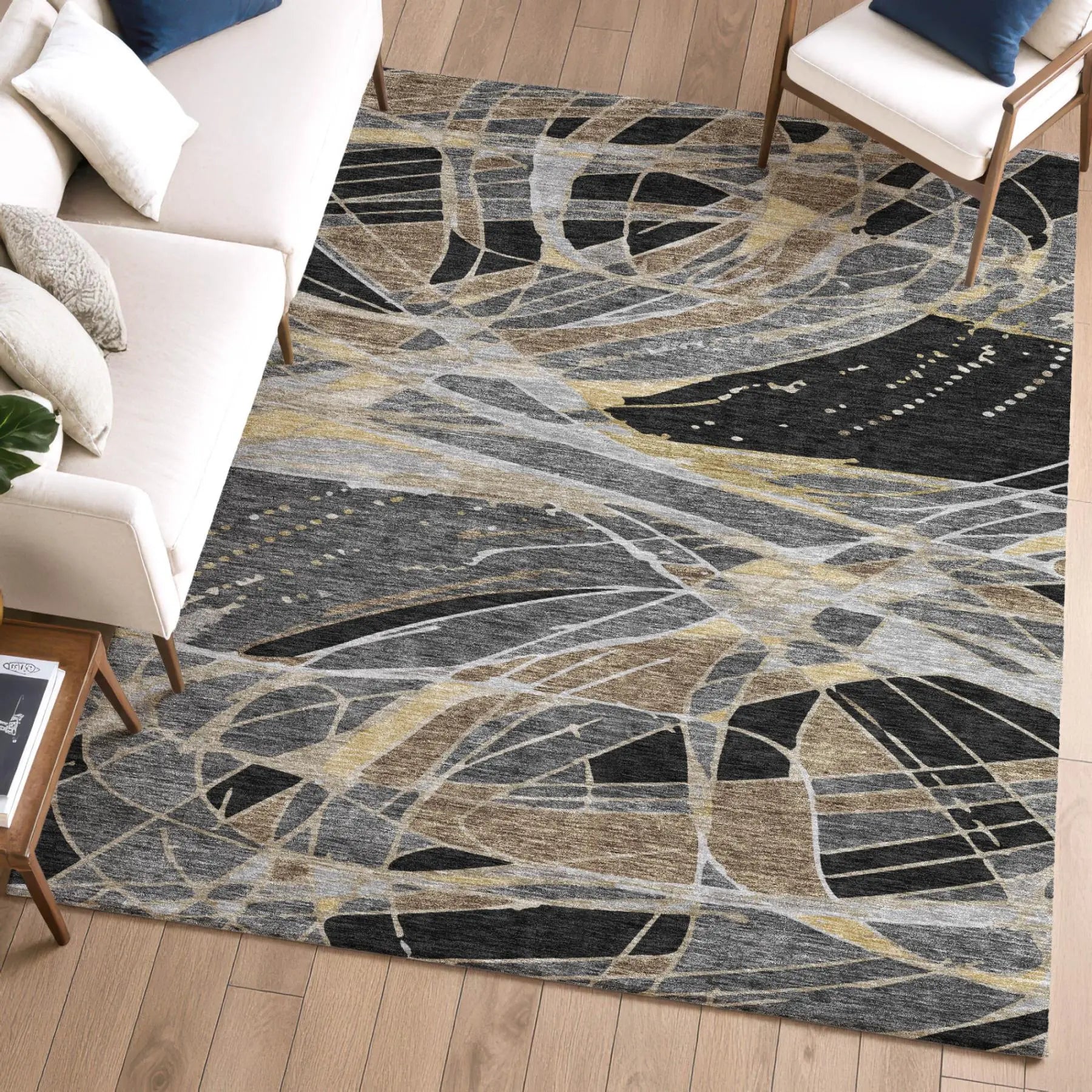 5' X 8' Black And Graphite Abstract Washable Indoor Outdoor Area Rug Homeroots Outdoor