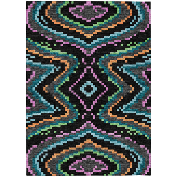 5' X 8' Black And Graphite Abstract Washable Indoor Outdoor Area Rug Homeroots Outdoor
