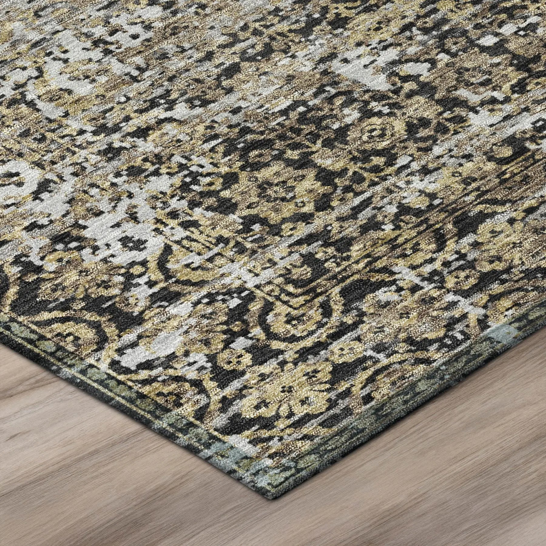 5' X 8' Black And Graphite Abstract Washable Indoor Outdoor Area Rug Homeroots Outdoor