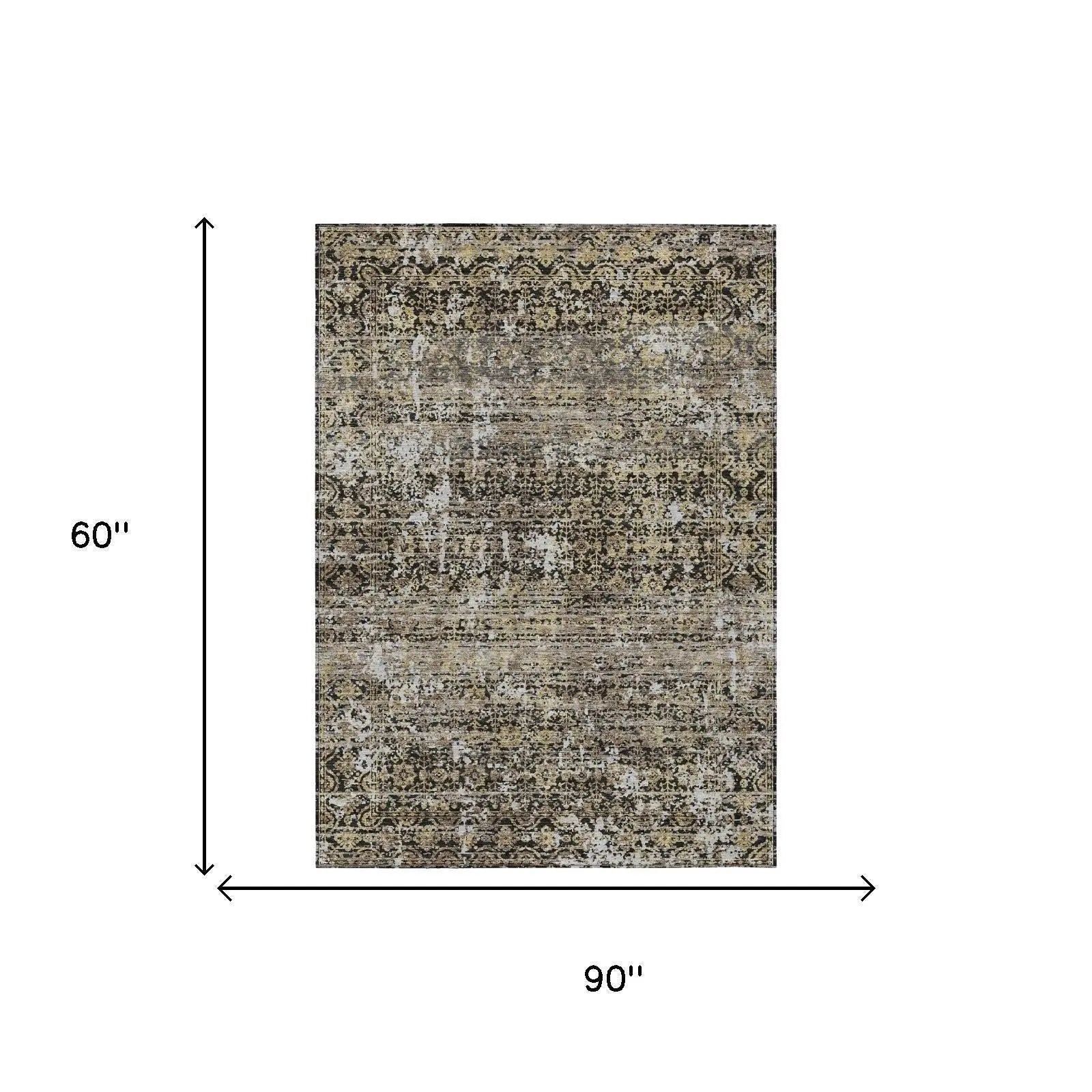 5' X 8' Black And Graphite Abstract Washable Indoor Outdoor Area Rug Homeroots Outdoor