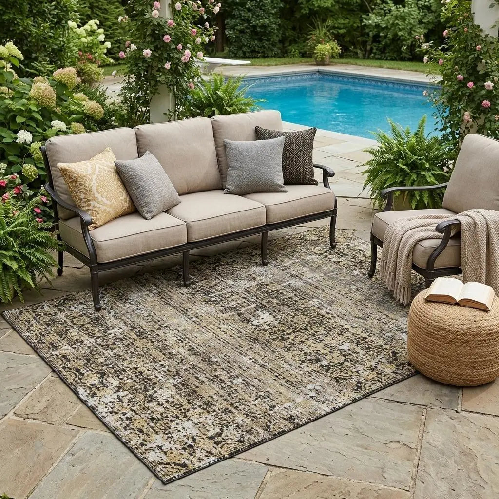 5' X 8' Black And Graphite Abstract Washable Indoor Outdoor Area Rug Homeroots Outdoor