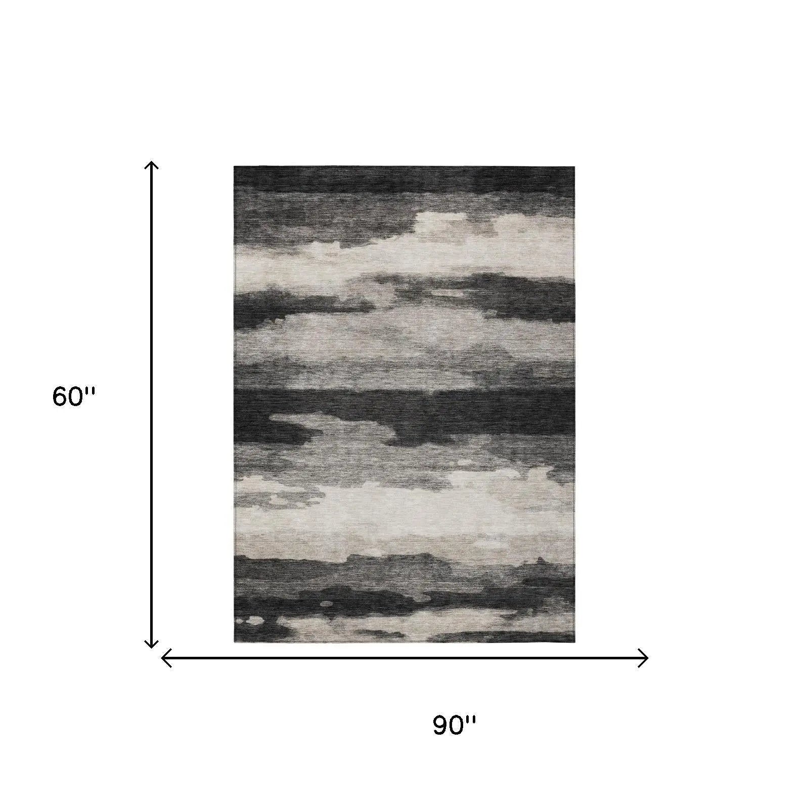 5' X 8' Black And Graphite Abstract Washable Indoor Outdoor Area Rug Homeroots Outdoor