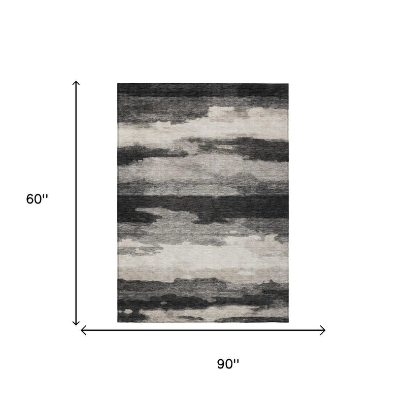 5' X 8' Black And Graphite Abstract Washable Indoor Outdoor Area Rug Homeroots Outdoor