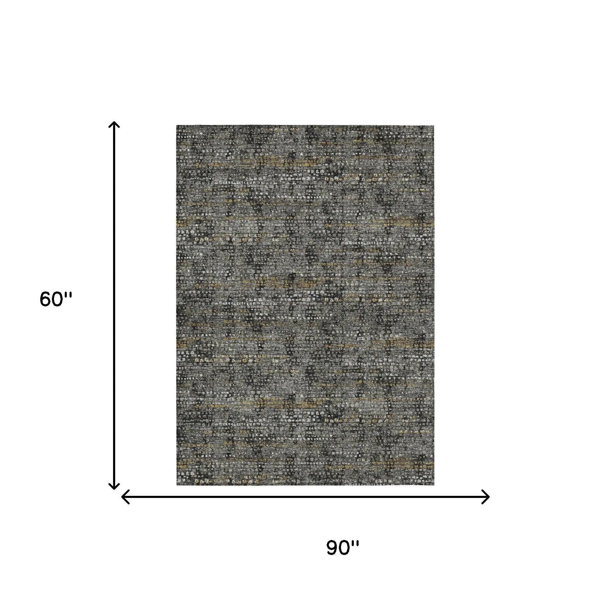 5' X 8' Black And Graphite Abstract Washable Indoor Outdoor Area Rug Homeroots Outdoor