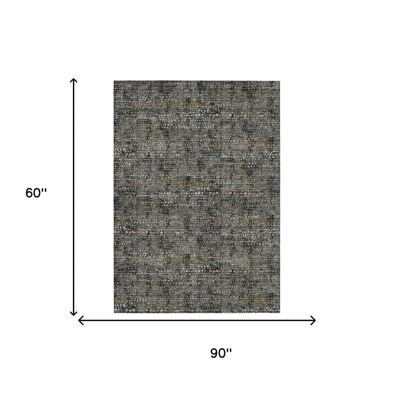 5' X 8' Black And Graphite Abstract Washable Indoor Outdoor Area Rug Homeroots Outdoor