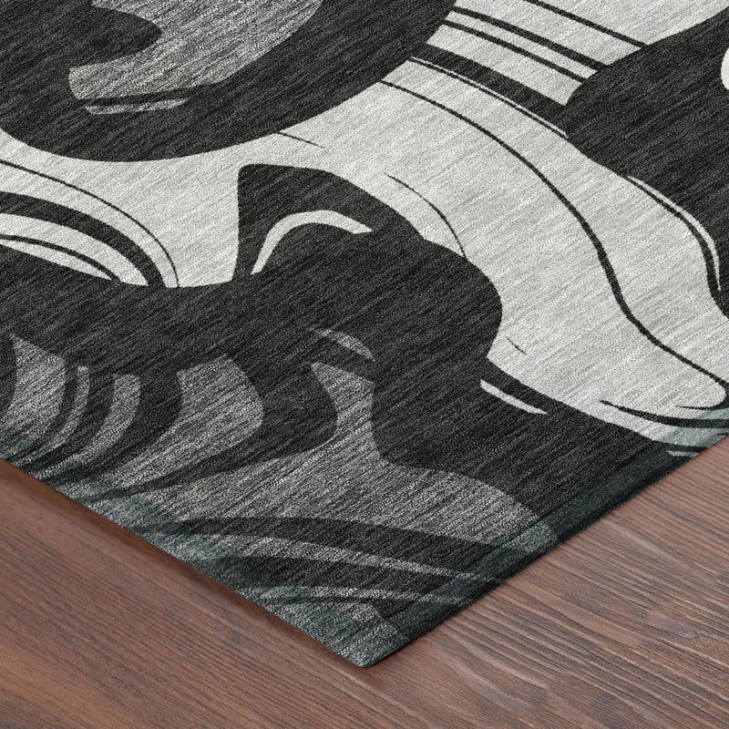 5' X 8' Black And Graphite Abstract Washable Indoor Outdoor Area Rug Homeroots Outdoor