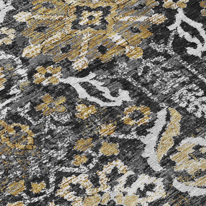 5' X 8' Black And Graphite Damask Washable Indoor Outdoor Area Rug Homeroots Outdoor
