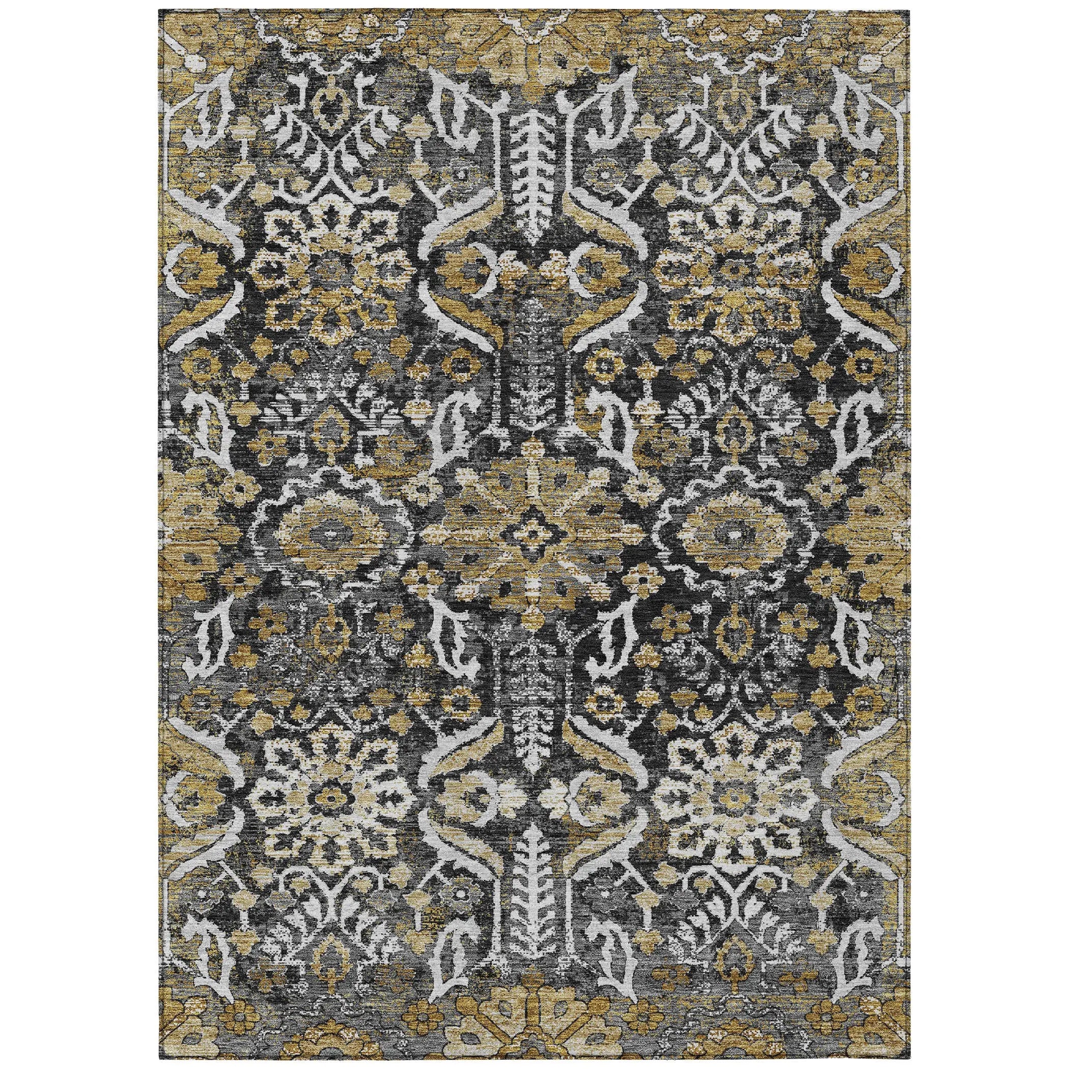 5' X 8' Black And Graphite Damask Washable Indoor Outdoor Area Rug Homeroots Outdoor