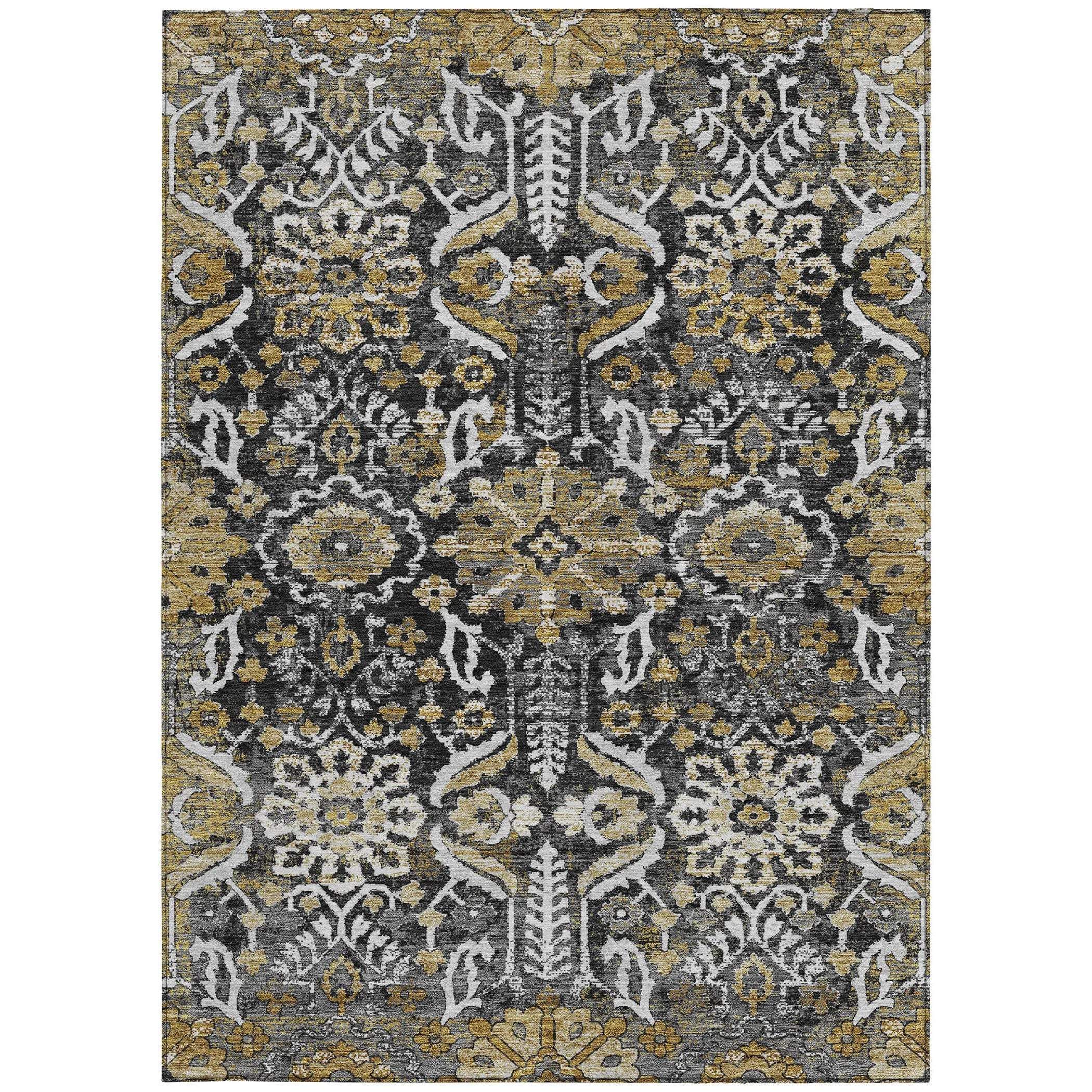 5' X 8' Black And Graphite Damask Washable Indoor Outdoor Area Rug Homeroots Outdoor