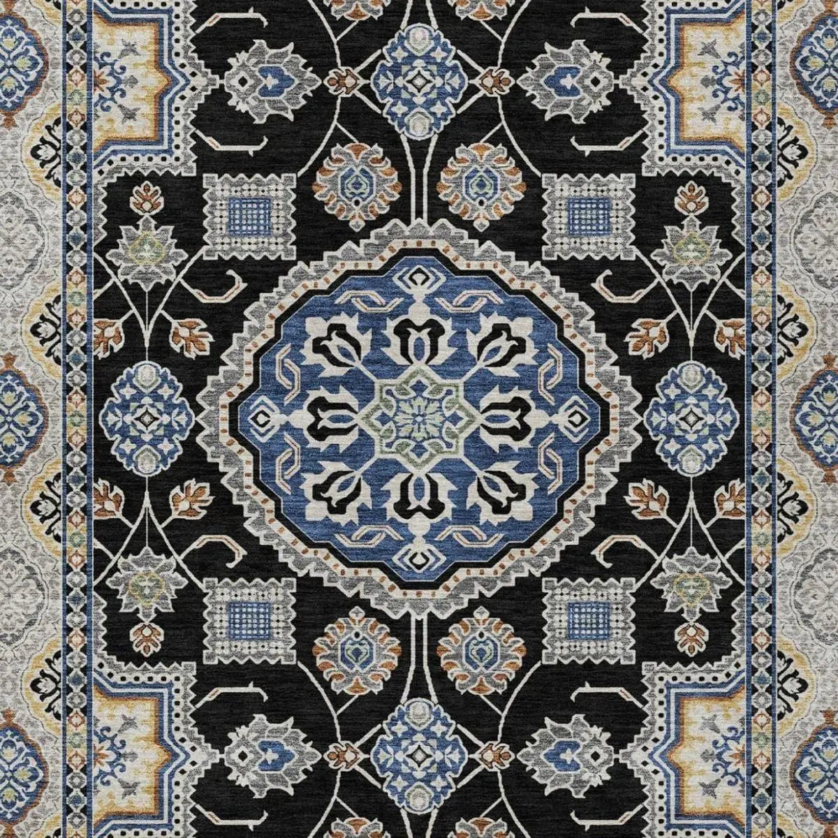 5' X 8' Black And Graphite Floral Medallion Washable Indoor Outdoor Area Rug Homeroots Outdoor